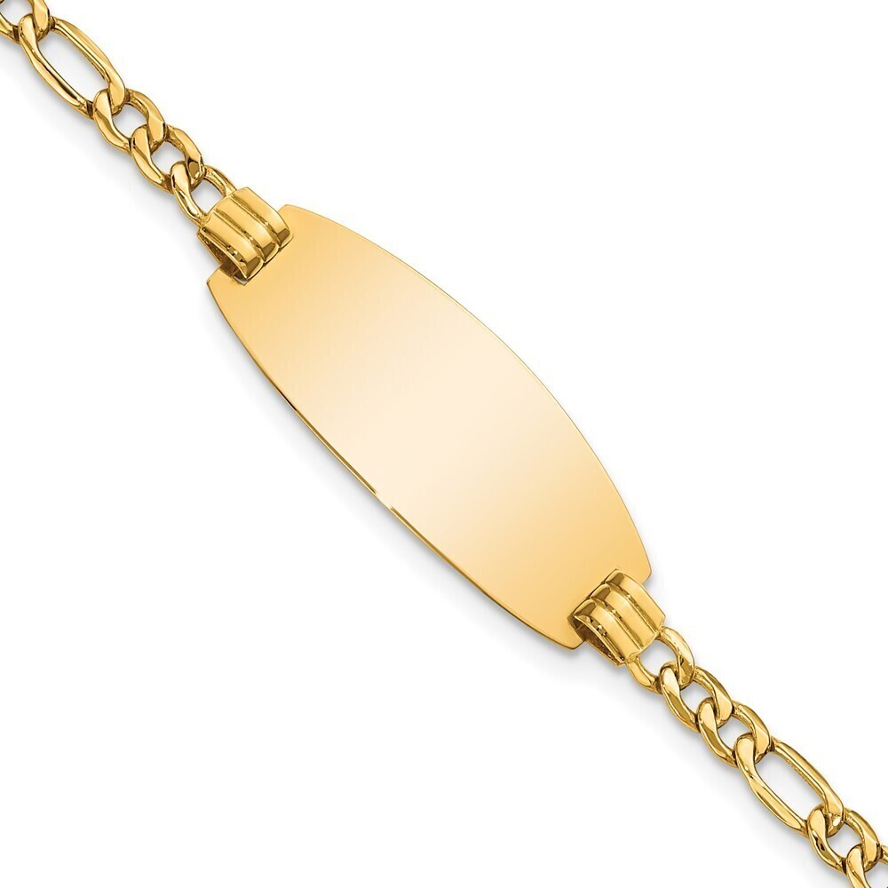 14k Yellow Gold Semi-solid Oval Id Figaro Bracelet